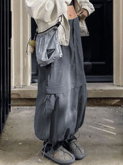 Vintage Drawstring Long Cargo Skirt