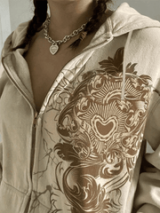 Vintage Floral Graphic Zip Up Hoodie