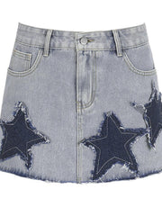 Vintage Star Patch Denim Mini Skirts