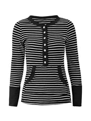 Vintage Striped Button Front Ribbed Knit Top