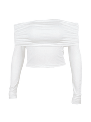 White Long Sleeve Off Shoulder Top