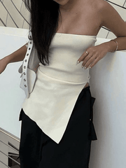 White Split Asymmetric Bandeau Top