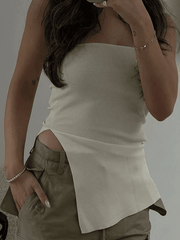 White Split Asymmetric Bandeau Top