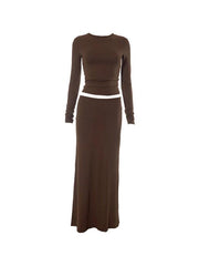 Solid Slim Long Sleeve Tee & Maxi Skirt Set