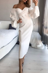 Bxoxo - Fashion Elegant Solid Split Joint Fold Strapless Pencil Skirt Dresses