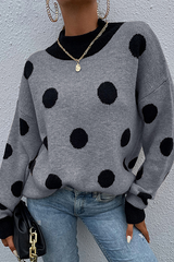Bxoxo - Dot Split Joint Contrast O Neck Tops