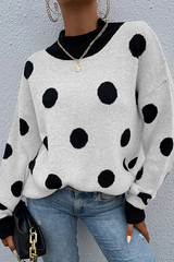 Bxoxo - Dot Split Joint Contrast O Neck Tops