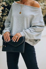 Bxoxo - Casual Elegant Solid Split Joint Fold Off the Shoulder Tops