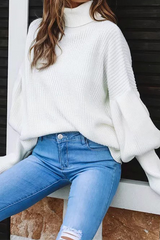 Bxoxo - Casual Solid Patchwork Turtleneck Tops Sweater