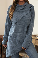 Bxoxo - Casual Solid Patchwork Asymmetrical Scarf Collar Tops(5 Colors)