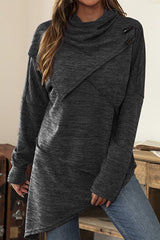 Bxoxo - Casual Solid Patchwork Asymmetrical Scarf Collar Tops(5 Colors)