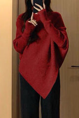 Bxoxo - Casual Solid Asymmetrical Turtleneck Tops