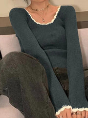 BXOXO Contrast Color Trim Slim Long Sleeve Knit