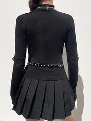 Cold Shoulder Black Long Sleeve Crop Top