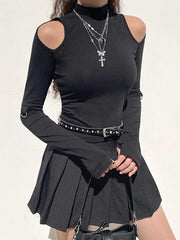 Cold Shoulder Black Long Sleeve Crop Top