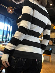 Blue Stripe Button Up Ribbed Knit Top