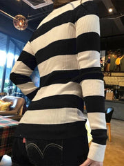 Blue Stripe Button Up Ribbed Knit Top