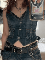 BXOXO Button Front Denim Corset Top