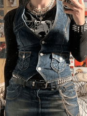 BXOXO Button Front Denim Corset Top