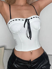 Contrast Color Lace Tie Up Cami Top