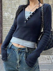 BXOXO Fake Two Piece Halter Long Sleeve Tee