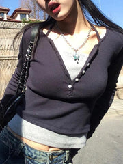 BXOXO Fake Two Piece Halter Long Sleeve Tee