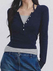 BXOXO Fake Two Piece Halter Long Sleeve Tee