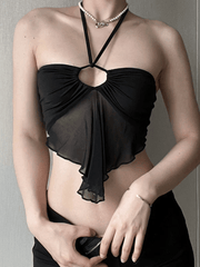 Halter Neck Hollow Ruffle Crop Cami Top