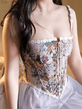 Lace-Up Floral Vintage Corset Top