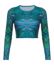 Long Sleeve Printed Crop Top
