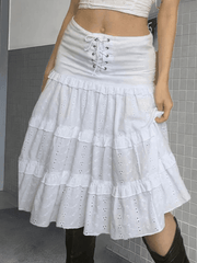 Low Waist Lace Up Cutout Midi Skirt