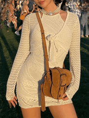 Open Front Crochet Knit Crop Top