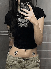 Rhinestone Heart Wing Pattern Crop Top