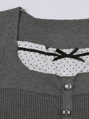 Ruffle Patchwork Buttoned Knit Top