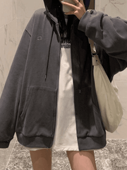 Solid Color Oversized Zip Up Hoodie