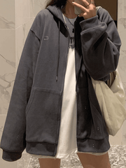 Solid Color Oversized Zip Up Hoodie