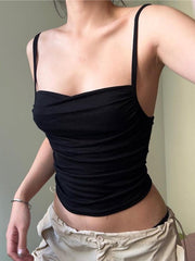 Solid Color Pleated Backless Slim Cami Top