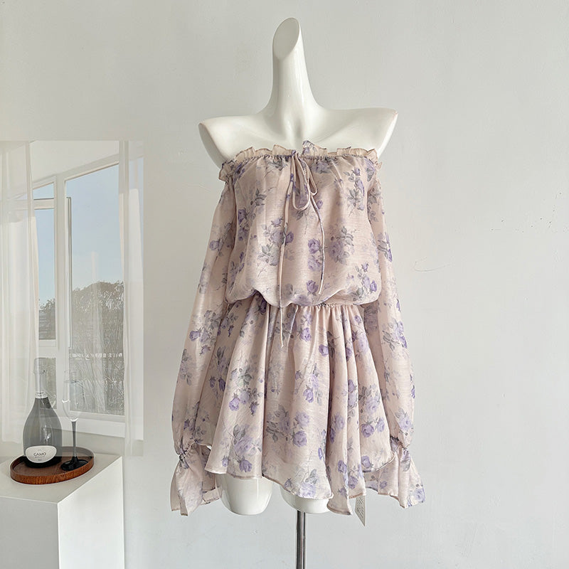 BXOXO - summer inspo Summer New Elegant Women's Dress Beach Holiday Style Flower Printed Dresses Fashion Design Sense Niche Long Sleeve Dress