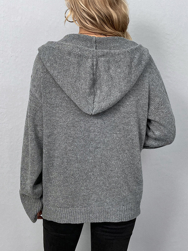 BXOXO Wrap Buttoned Hooded Solid Color Cardigan