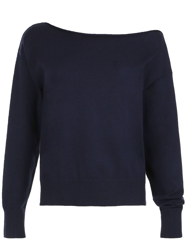 BXOXO - summer inspo Dark Blue Solid Minimalist Style Autumn Winter Sweaters Women White Simple Basic Casual Loose Knitted Pullover Jumpers
