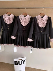 BXOXO Women Korean College Preppy Mini Fake Two Pieces Shirt Dress Korean Chic Girl Bow Frock Long Sleeve One-Piece 2000s Sweet Y2k