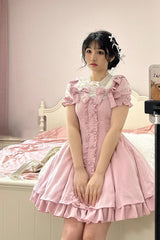 BXOXO Pink Annie's Gift Short Sleeves Bowknot Short Version Sweet Lolita Dress (Plus Size Support)