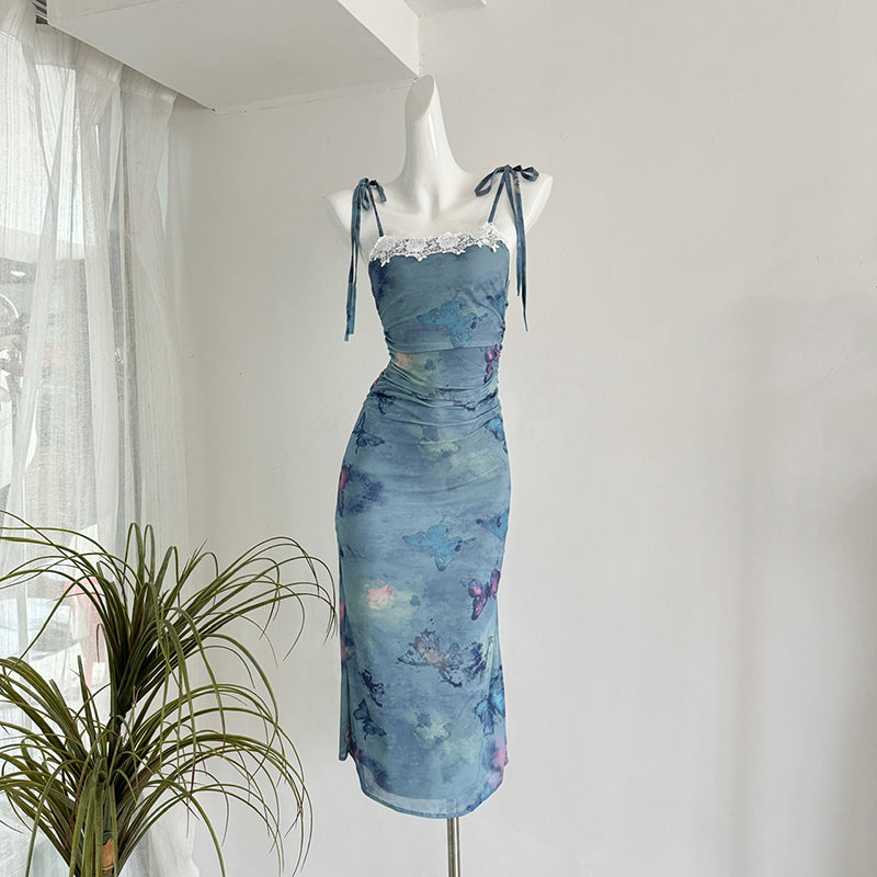 BXOXO - summer inspo Summer Retro Floral Print Strap Slim Fit Dress Women Chic Sleeveless Suspender Dress Fashion Street Style Mini Dress