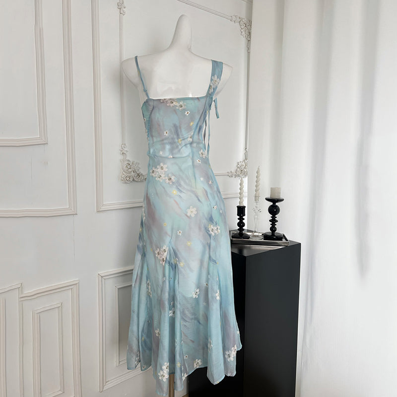 BXOXO - summer inspo Women Sweet Floral Long Dress Summer Elegant Sleeveless Suspender Dress French Temperament Backless Dress