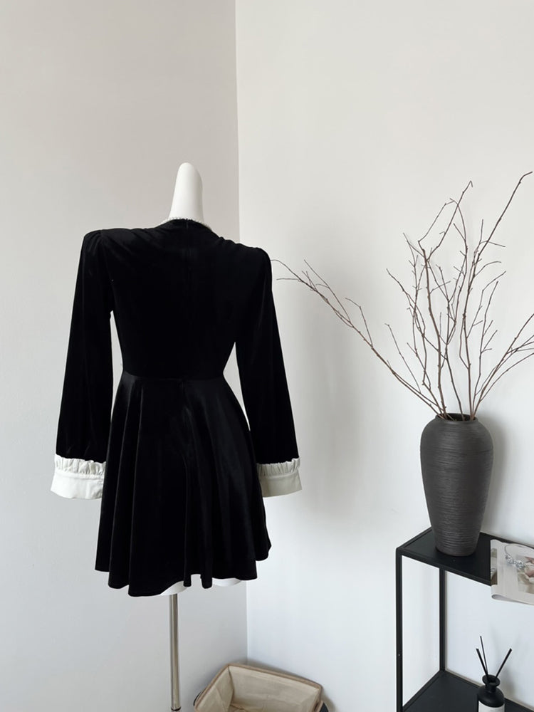 BXOXO - summer inspo Bow Wood Ear Dress Women Autumn Winter Design Sense Niche French RetroTemperament Women Dresses