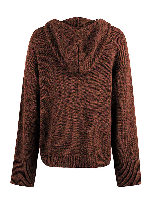 BXOXO Wrap Buttoned Hooded Solid Color Cardigan