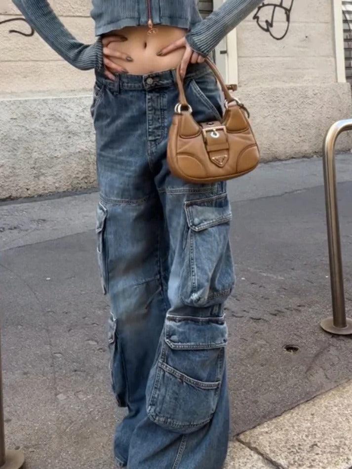 Street Multi Pocket Low Rise Cargo Jeans