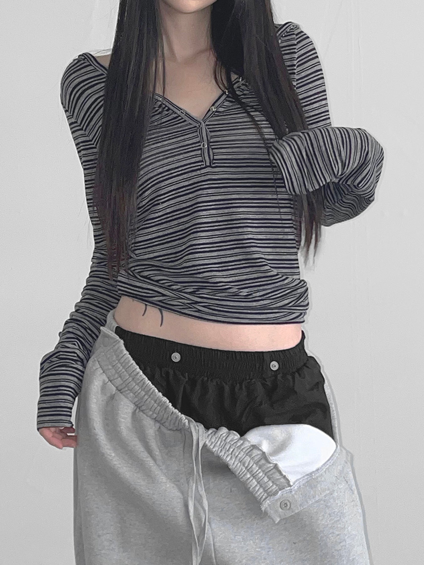 BXOXO - summer inspo Casual Striped Breasted Long Sleeve Hooded T-Shirts Women Design Slim Fit Simple Fashion Blouses