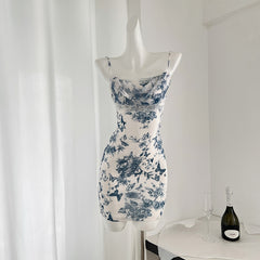 BXOXO - summer inspo 2025 Summer New Sleeveless Suspender Dress Women Vintage Style Butterfly Printed Seaside Vacation Slim Fit Dress