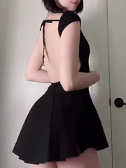 BXOXO - summer inspo Backless Lace-Up Sleeveless Square Collar A Line Mini Dress Women